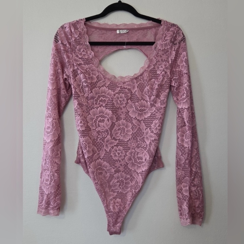 Free People Pink Lace Bodysuit